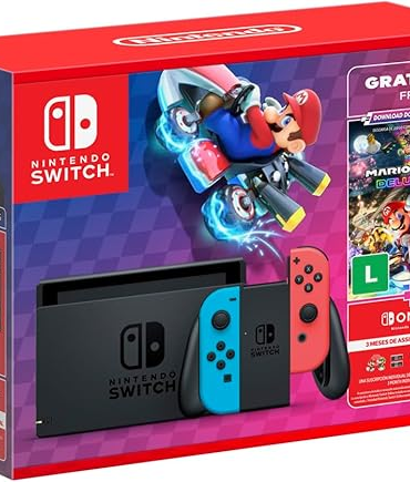 Nintendo, Console + Jogo, Switch Azul e Vermelho, Jogo Digital Mario Kart 8 Deluxe, 3 Meses de Assinatura Nintendo Switch Online
